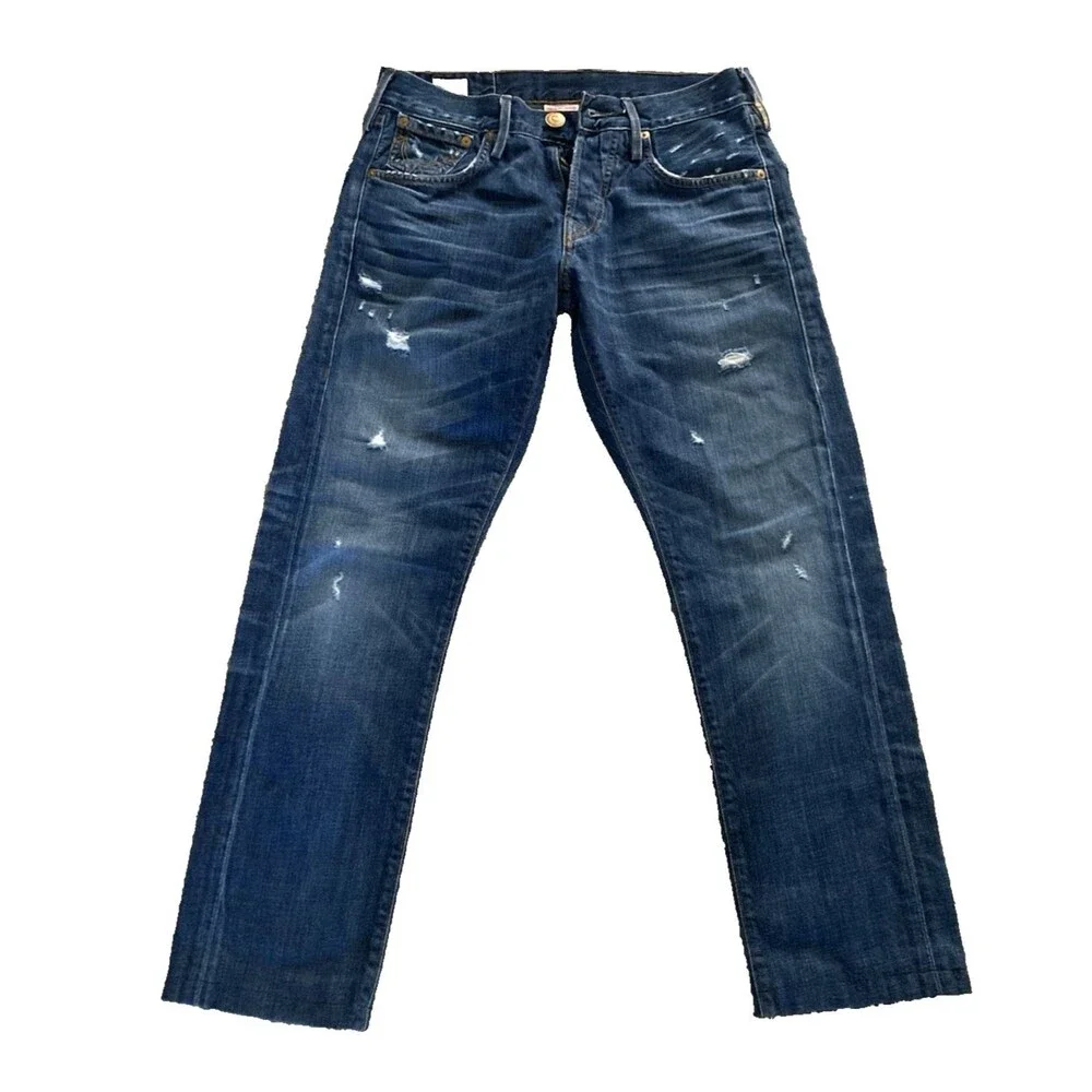 True Religion Men Geno Slim Fit Straight Jean Sz 29 Midnight Blue ButtonFly READ